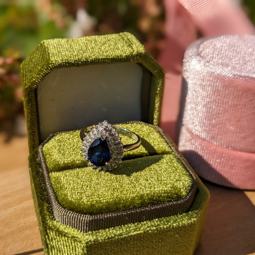 Vintage Art Deco Style Lab Sapphire Diamond Accent 10K White Gold 7